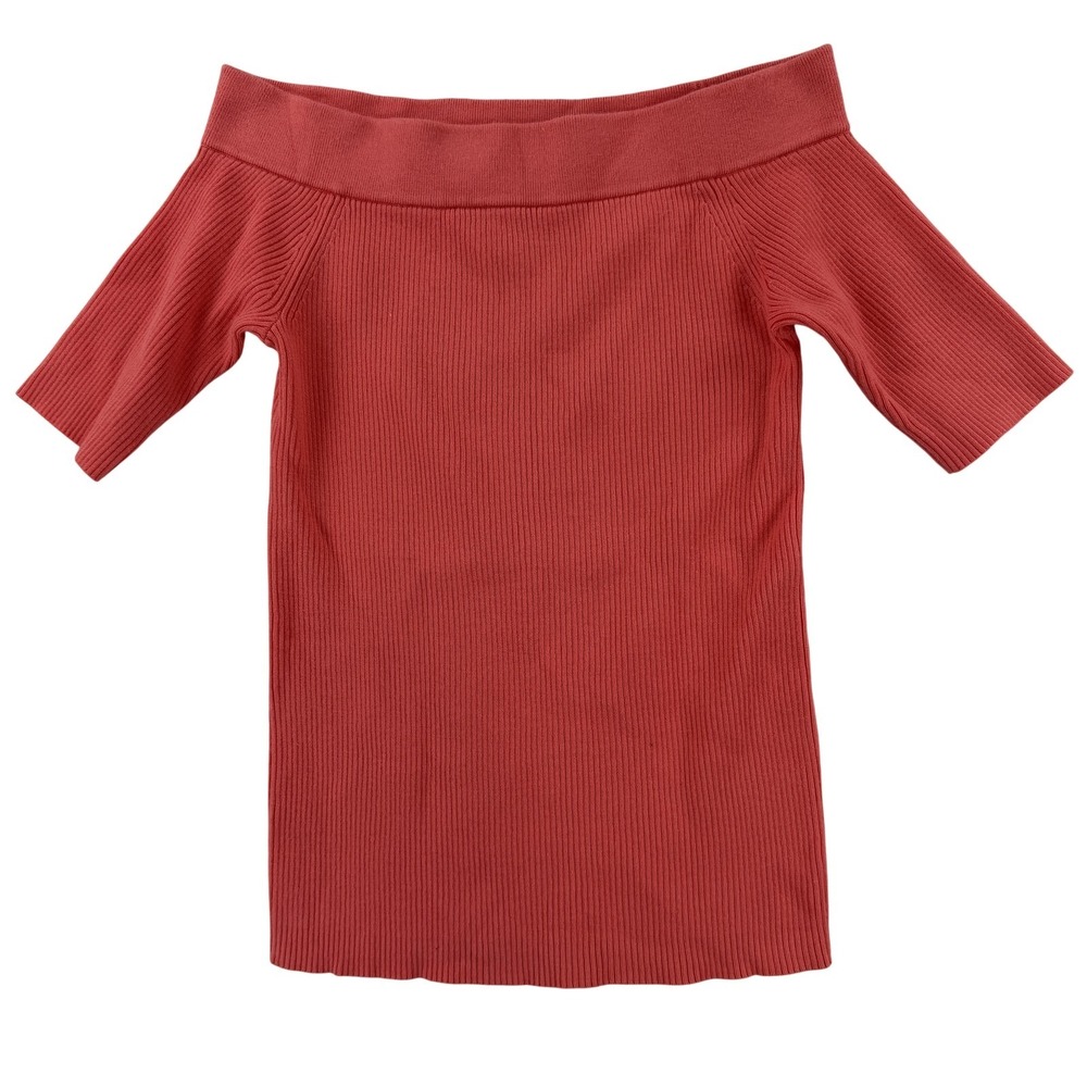 Anthropologie Shirt Womens Small Petite Pink Orange Off Shoulder Knit NWT